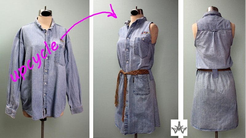Diy Upcycle Recycle 2 Denim Shirts Into 1 Dress Angela Wolf S Sewing Blog