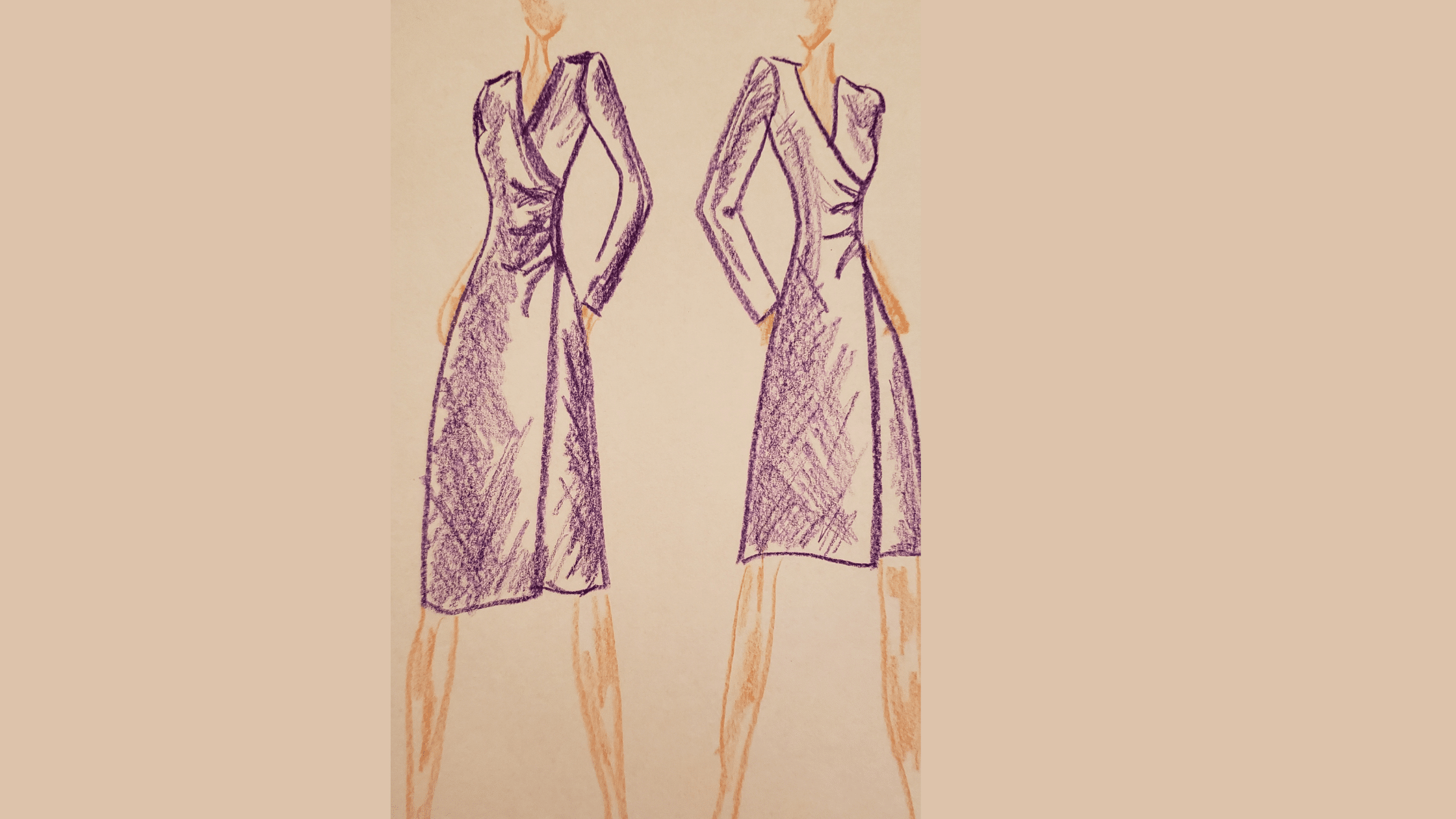 Kiki Borlenghi Fashion Sketches  Wrap gown in light weight wool fabric or  silk with dark trimmings Novelty belt chains  Facebook